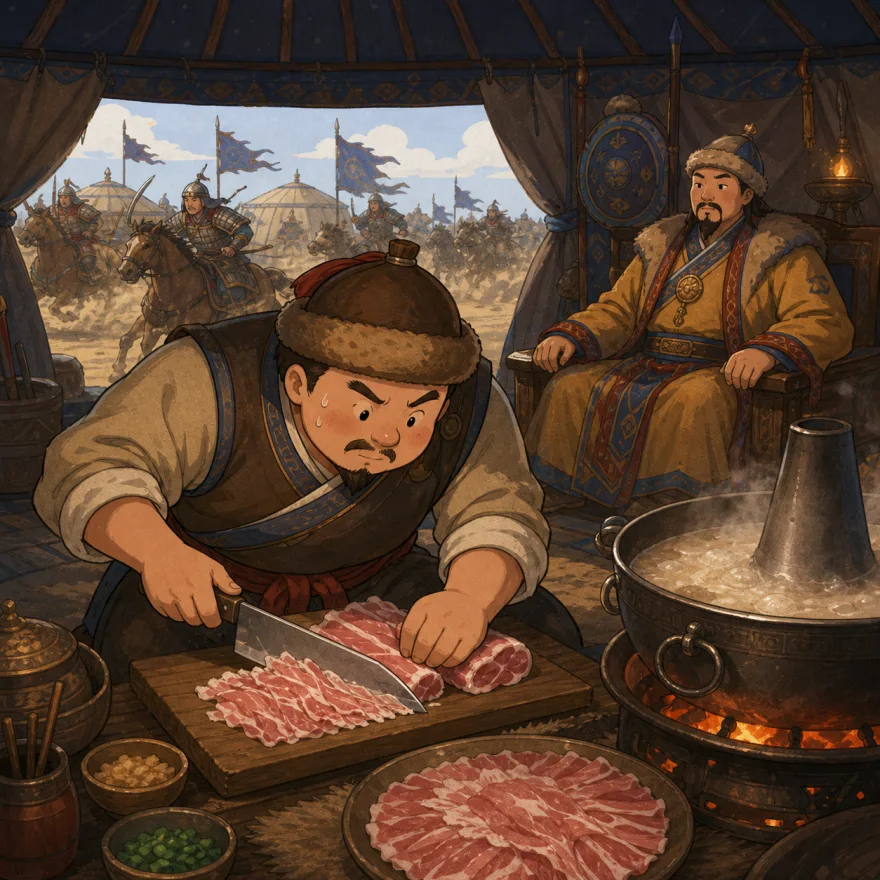 원나라 군대가 야영지에서 음식을 준비하는 모습